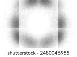 Monochrome round gradient halftone dots background. Vector illustration. Abstract regular pop art dots on white background