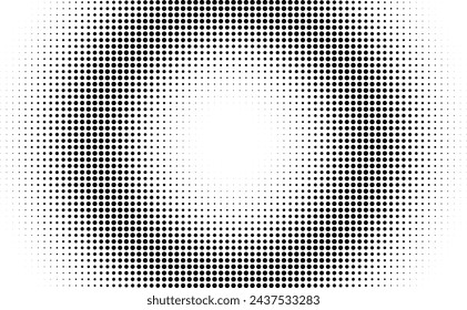 Monochrome round gradient halftone dots background. Vector illustration. Abstract regular pop art dots on white background