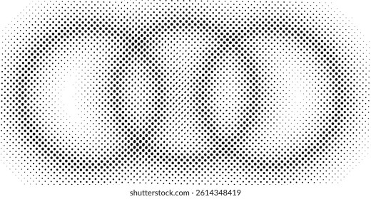 Monochrome round gradient halftone dots background. Vector illustration. Abstract regular pop art dots on white background