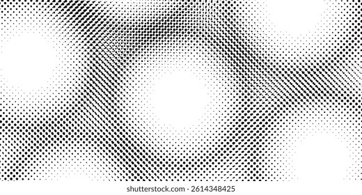Monochrome round gradient halftone dots background. Vector illustration. Abstract regular pop art dots on white background