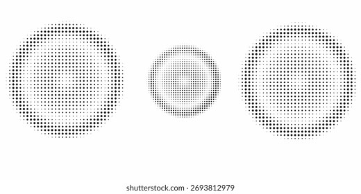 Monochrome round gradient halftone dots background. Vector illustration. Abstract regular pop art dots on white background