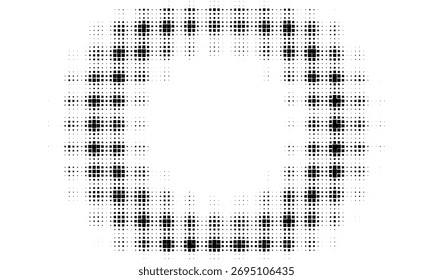 Fondo de puntos de semitono degradado redondo monocromo. Ilustración vectorial. Abstractas puntos regulares del arte pop en el fondo blanco