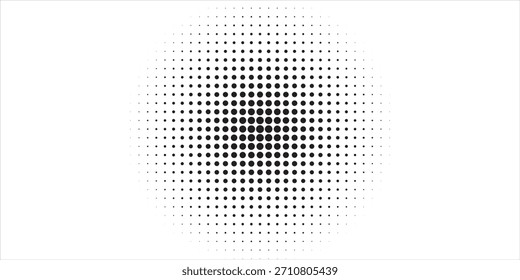 Monochrome round gradient halftone dots background. Abstract regular pop art dots on white background
