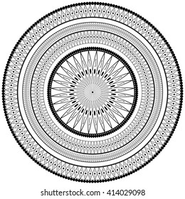 Monochrome round ornament. Decor vector element, black and white illustration, mandala.