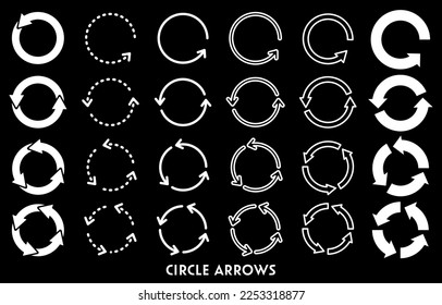 Monochrome round rotating arrow set (black background).
Easy-to-use vector data.