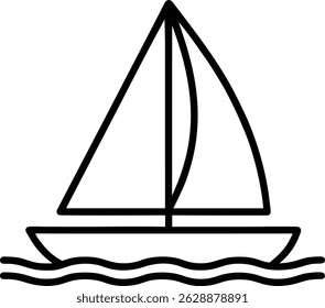 monochrome sailboat icon in simple black outline vector art.