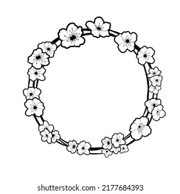 Monochrome Sakura Triple Circle Frame. Vector illustration for decorate logo, text, greeting cards and any design.