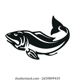 Icono de salmón monocromo adecuado para su uso en artes culinarias, marcas de restaurantes o proyectos creativos que destacan la vida marina.