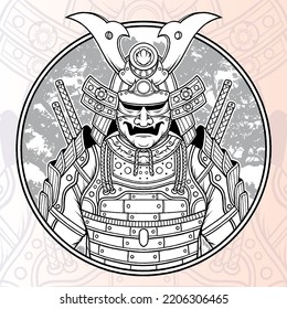 Monochrome Samurai Warrior Vector. Premium vector