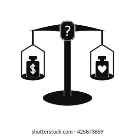 Monochrome scales with dollar (cifrao) and heart symbols. Vector illustration