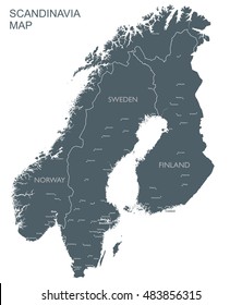 Monochrome Scandinavia map | Vector Scandinavia countries black map