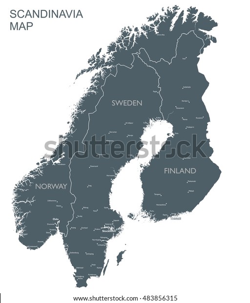 Monochrome Skandinavienkarte Schwarze Karte Von Vektorskandinavien Stock Vektorgrafik Lizenzfrei