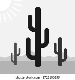 Monochrome scene of cactuses flat vector icon. svg