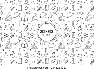 Monochrome wetenschap naadloos patroon met geschetste doodles, cartoon elementen voor behang, achtergronden, inpakpapier, verpakking, afdrukken, stationair, scrapbooking, etc. 
