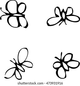 Monochrome scribbled butterflies for backgrounds and decoration