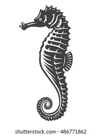 Monochrome Sea Horse Icon Isolated On White Background