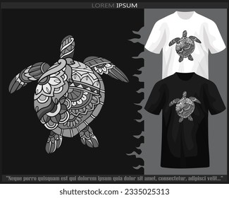 Monochrome sea turtle mandala arts isolated on black and white t shirt.