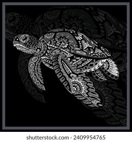 Monochrome Sea turtle mandala arts. svg