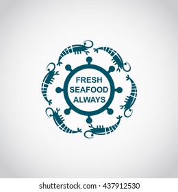 monochrome seafood icon with shrimp