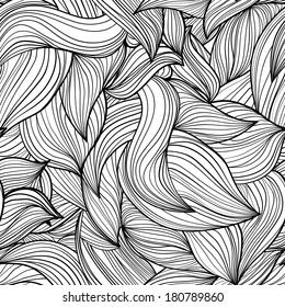 monochrome seamless abstract hand-drawn wave. Endless floral pattern. Can be used for wallpaper, pattern, backdrop, surface textures. monochrome color seamless floral background