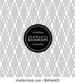 Monochrome Seamless Art Deco Arabic Black And White Wallpaper Or Background With Hipster Label Or Badge