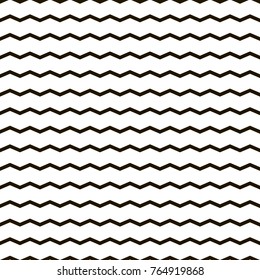 Monochrome seamless background. Abstract geometric vector pattern with horizontal  black zigzag lines on white backdrop. EPS10