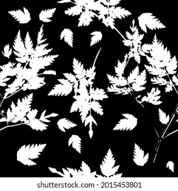 Monochrome seamless background. Grass with leaves. Vector illustration
