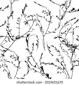Monochrome seamless background. Grass with leaves. Vector illustration