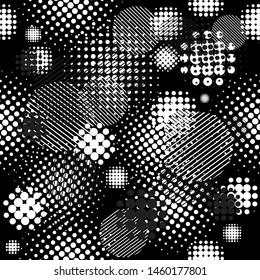 Monochrome seamless background from halftone. Vector illustration