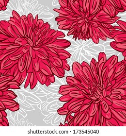 Monochrome seamless background with hand drawn red peonies flowers. Abstract vintage background with floral retro element. Vector illustration /EPS10