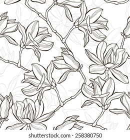 Monochrome  seamless  background with magnolia.