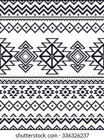 Monochrome seamless background with pixel pattern in aztec geometric tribal style. Vector illustration.