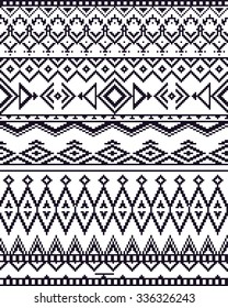 Monochrome seamless background with pixel pattern in aztec geometric tribal style. Vector illustration.