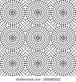 Monochrome seamless background vector. Modern minimalist texture in peas. Spotted abstract texture with small and larger dots. Graphic design of cover, wallpaper, poster, packaging.