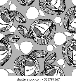 Monochrome seamless background with zentangle apples
