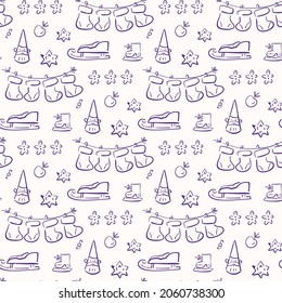 Patrón de Navidad monocromo sin foco en estilo doodle. Ilustración vectorial.