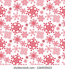 Monochrome seamless christmas pattern with red snowflakes  on a transparent background, vector eps 8