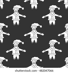 Monochrome Seamless Christmas pattern with Santa Claus and stars on polka dot background. Xmas background. Winter holidays texture.