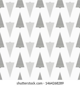 Monochrome seamless christmas tree pattern with striped gray colored spruces. Simple endless texture. Sample children background for web, covers, banners, decoration. Elegant design.