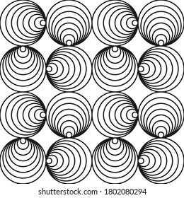 Monochrome seamless circle pattern -  
swirl ornament design. Geometric minimalistic repeatable background. Decorative black and white simple texture.