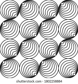 Monochrome seamless circle pattern -  
swirl ornament design. Geometric minimalistic repeatable background. Decorative black and white simple texture.