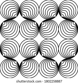 Monochrome seamless circle pattern -  
swirl ornament design. Geometric minimalistic repeatable background. Decorative black and white simple texture.