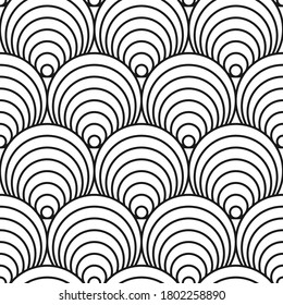 Patrón de círculo sin soldadura monocromo -  
diseño de ornamento de swirl. Fondo geométrico minimalista repetible. Sencilla textura decorativa en blanco y negro.