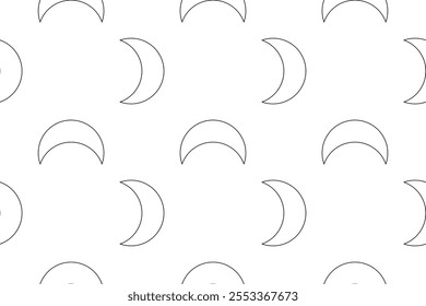 Patrón de luna creciente sin costuras monocromo, ideal para colorear páginas para niños y actividades educativas creativas.