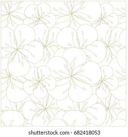 Monochrome seamless floral background thin line sakura flowers stock vector illustration