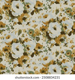  monochrome seamless floral pattern. Background of large and small white flowers and leaves.