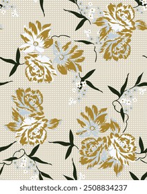  monochrome seamless floral pattern. Background of large and small white flowers and leaves.