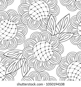 Monochrome seamless floral pattern. Hand drawn vector background .