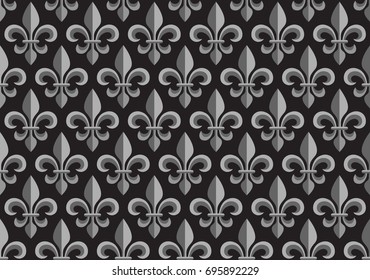 Monochrome seamless floral pattern with royal lily. Vector background.  Wallpaper geometric black and white ornament