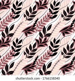 Patrón floral monocromo sin fisuras. Elegante fondo veraniego con hojas tropicales exóticas.